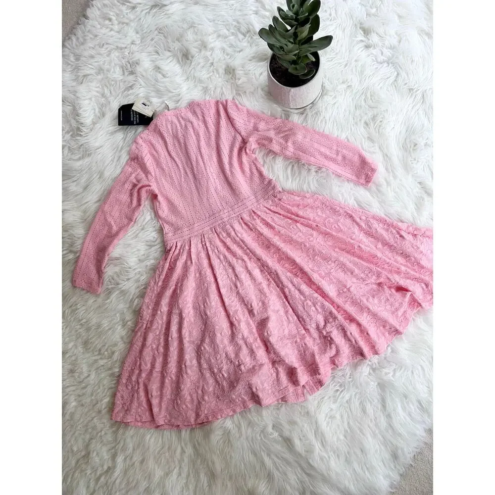 Maje Pink Lace Long-Sleeve Dress